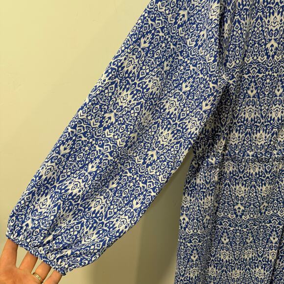 Coolibar UPF 50+ Womens Sardenga Maxi Dress White Blue Tie Waist Long Sleeve 3X - Picture 9 of 11